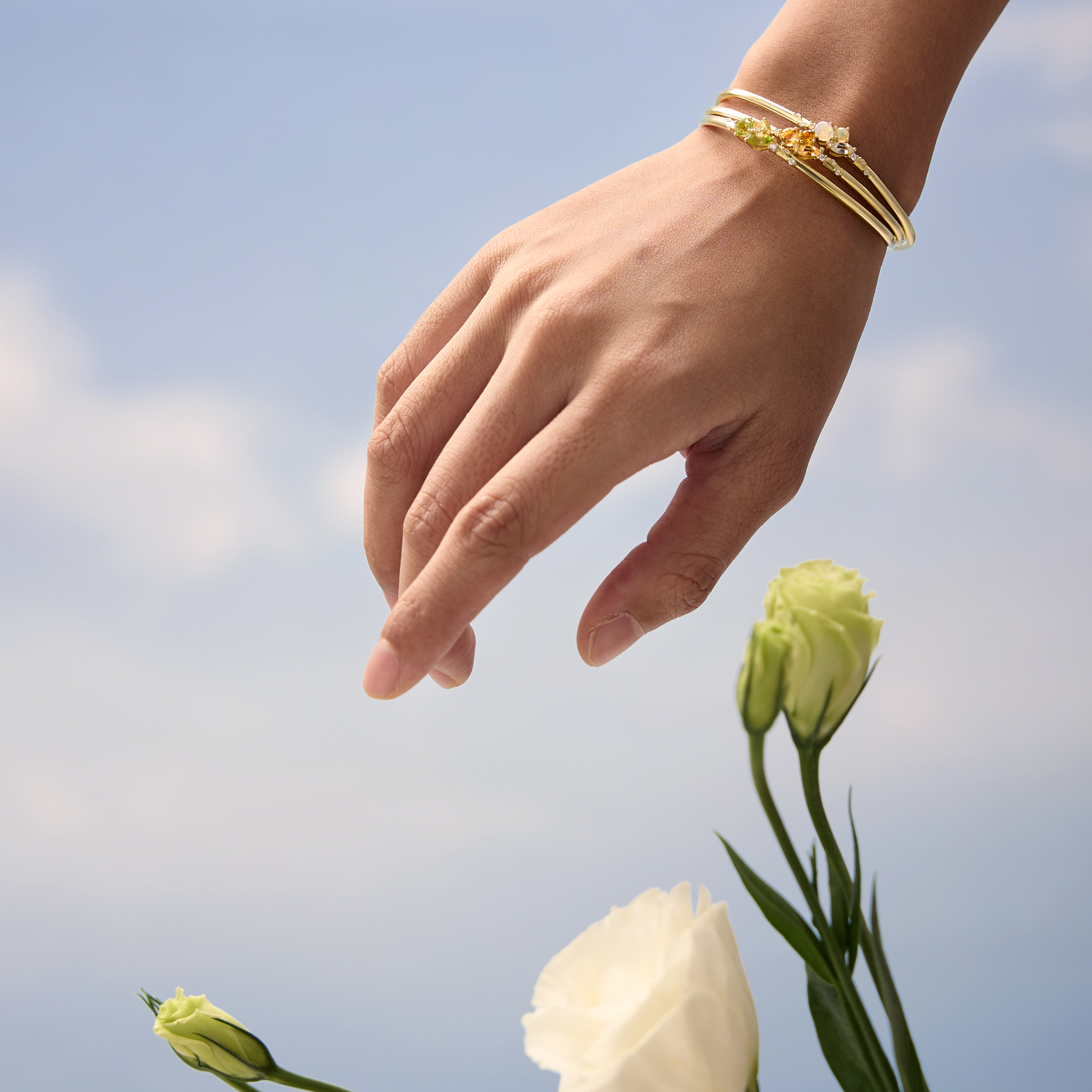 Calm the Sea - March Cluster Birthstone Bangle (Aquamarine)