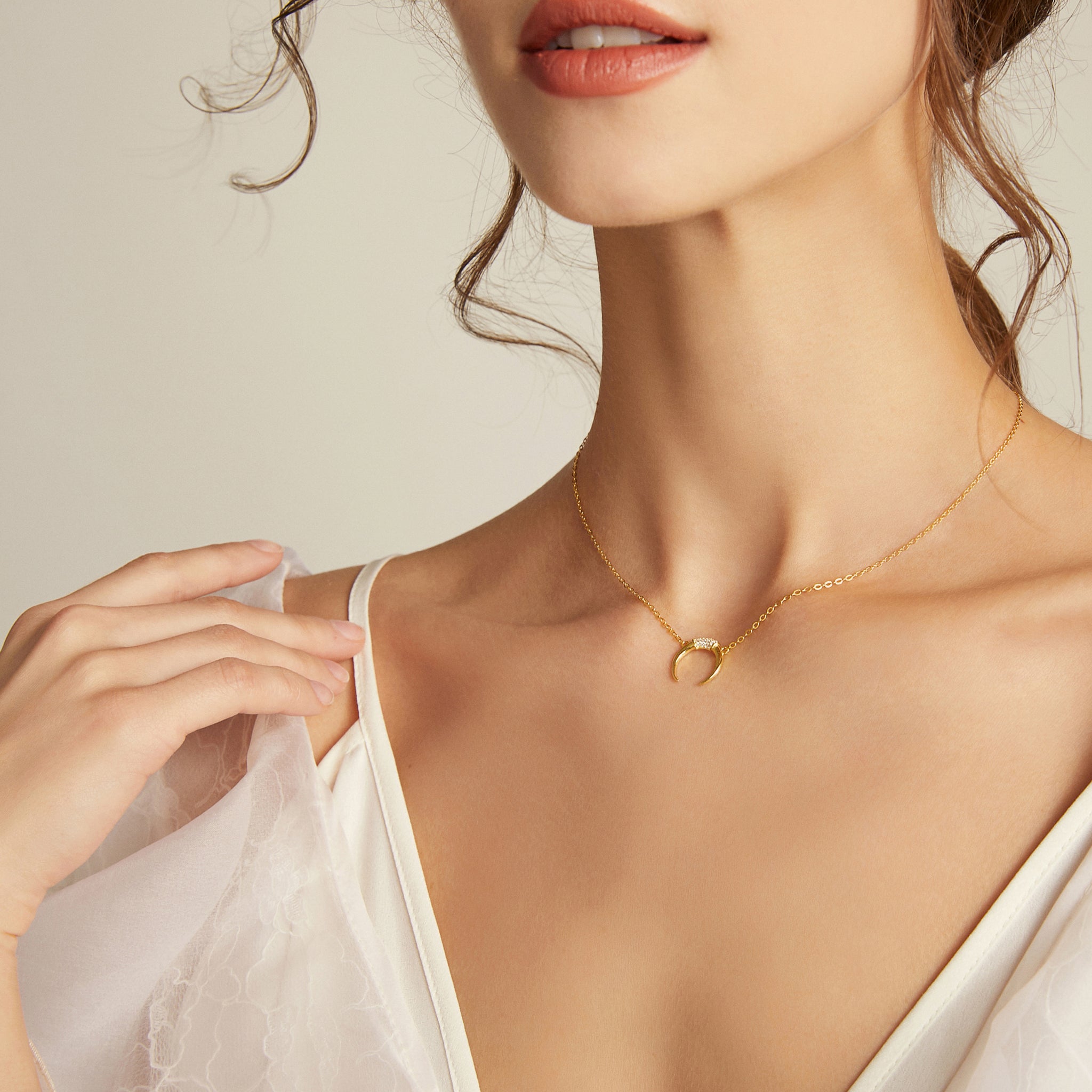 Goddess of Crescent Moon Necklace - Yellow Gold