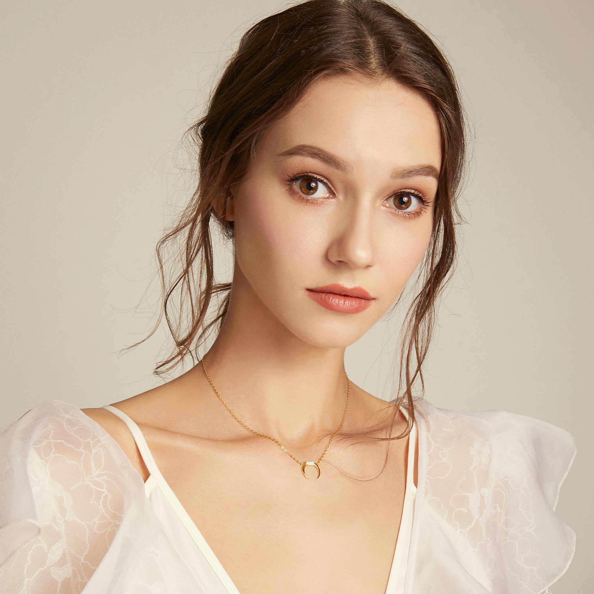 Goddess of Crescent Moon Necklace - Yellow Gold