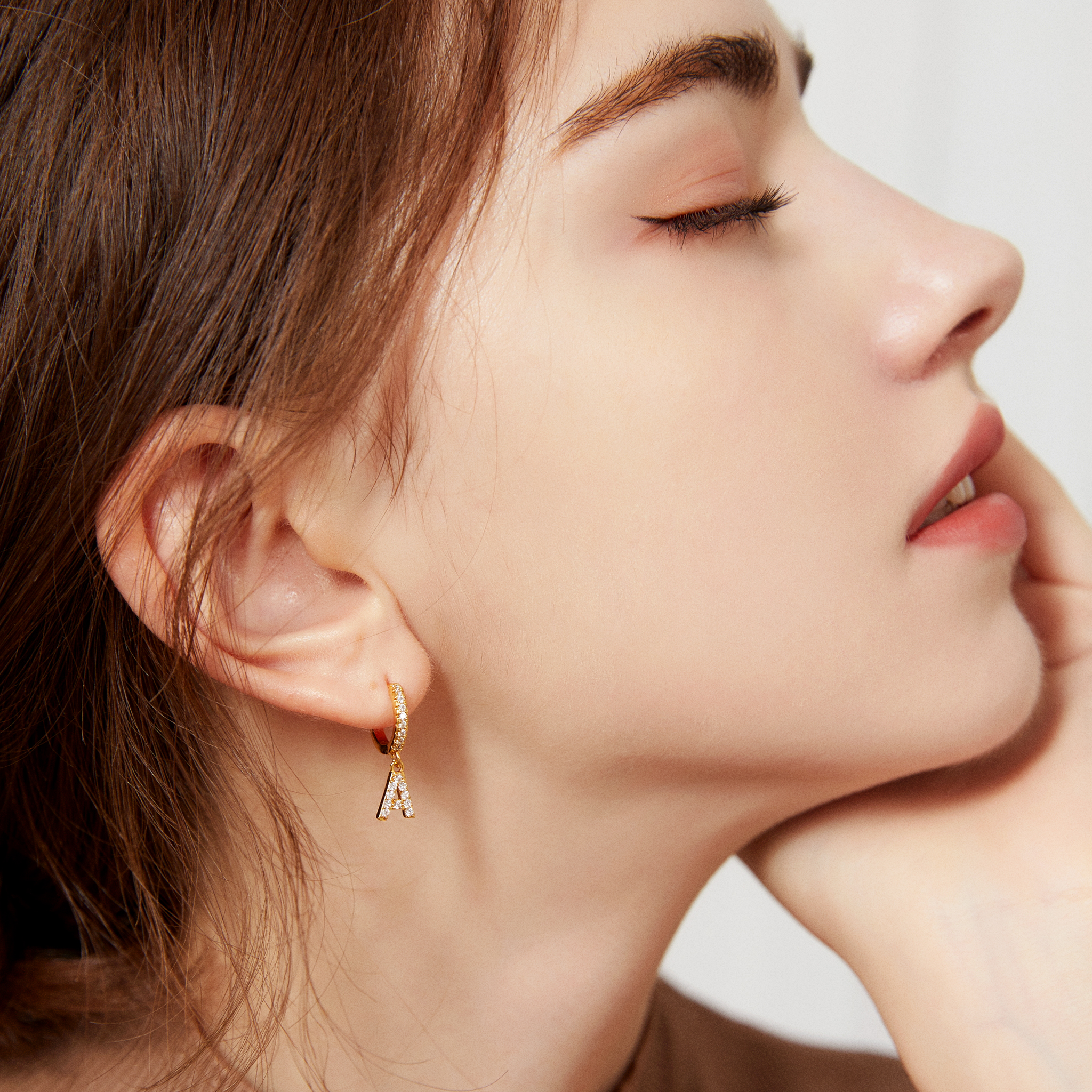 Pavé Initial Huggies - Yellow Gold