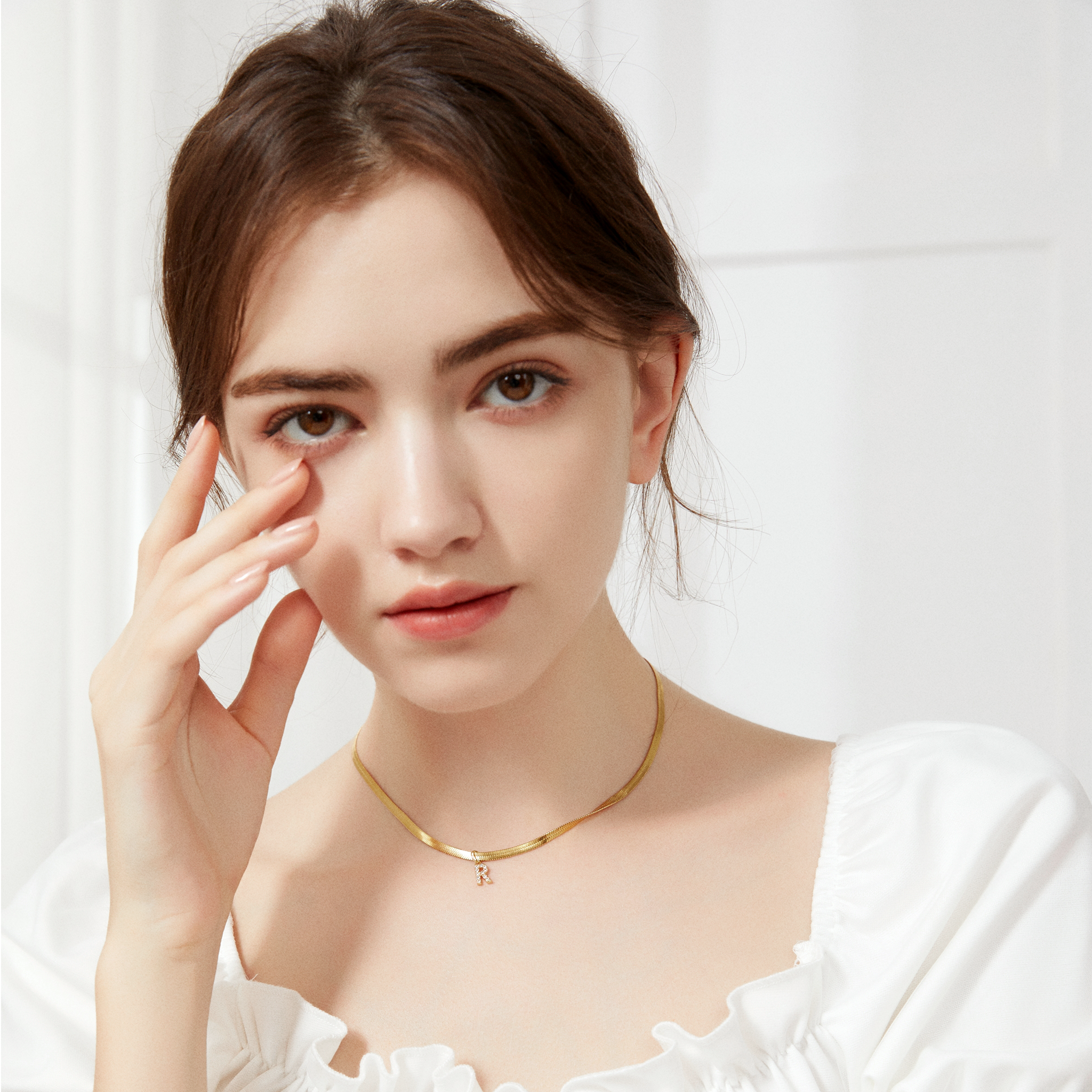 Pavé Initial Snake Chain Choker - Yellow Gold