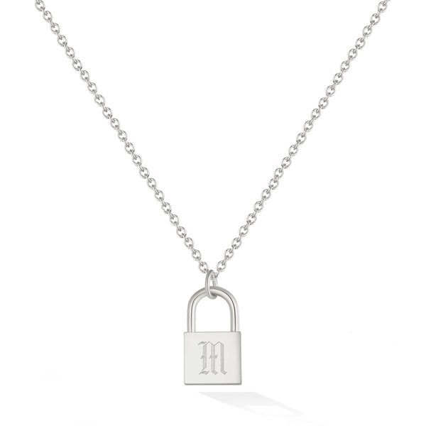 Old English Initial Padlock Necklace - Silver
