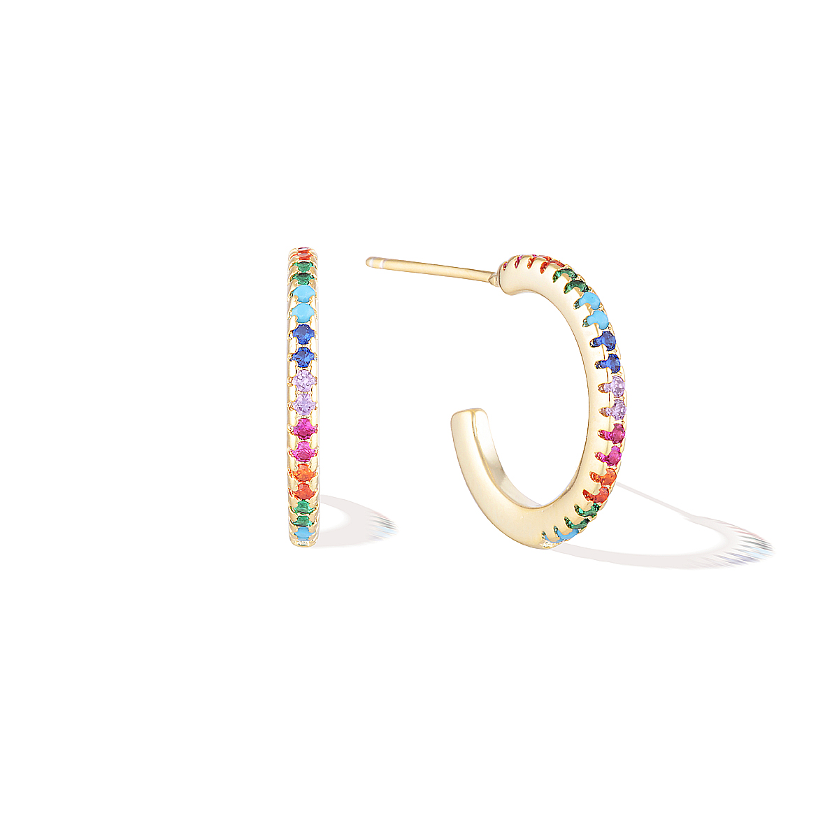 Dainty Bifröst Rainbow Pride Earrings - Yellow Gold