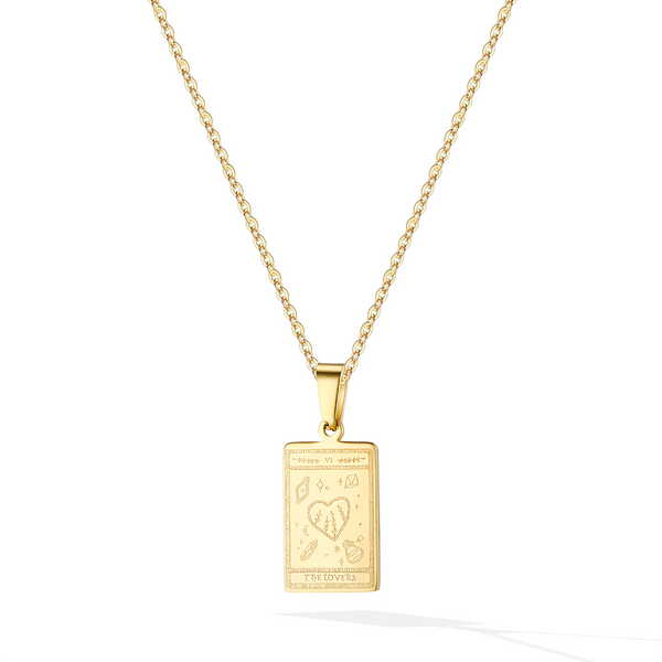 The Lovers Tarot Card Necklace - Yellow Gold