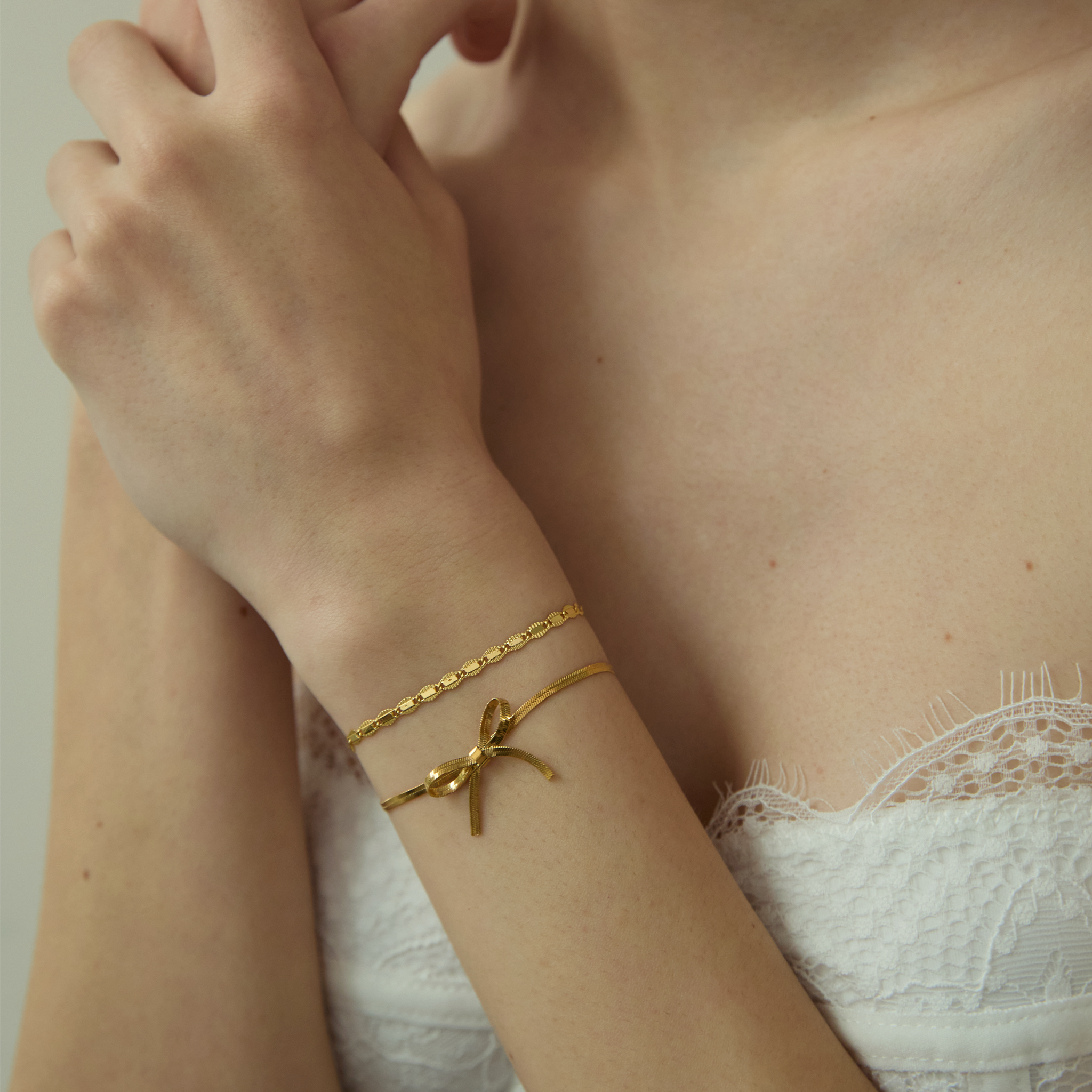 Satin et Dentelle Bracelet - Yellow Gold
