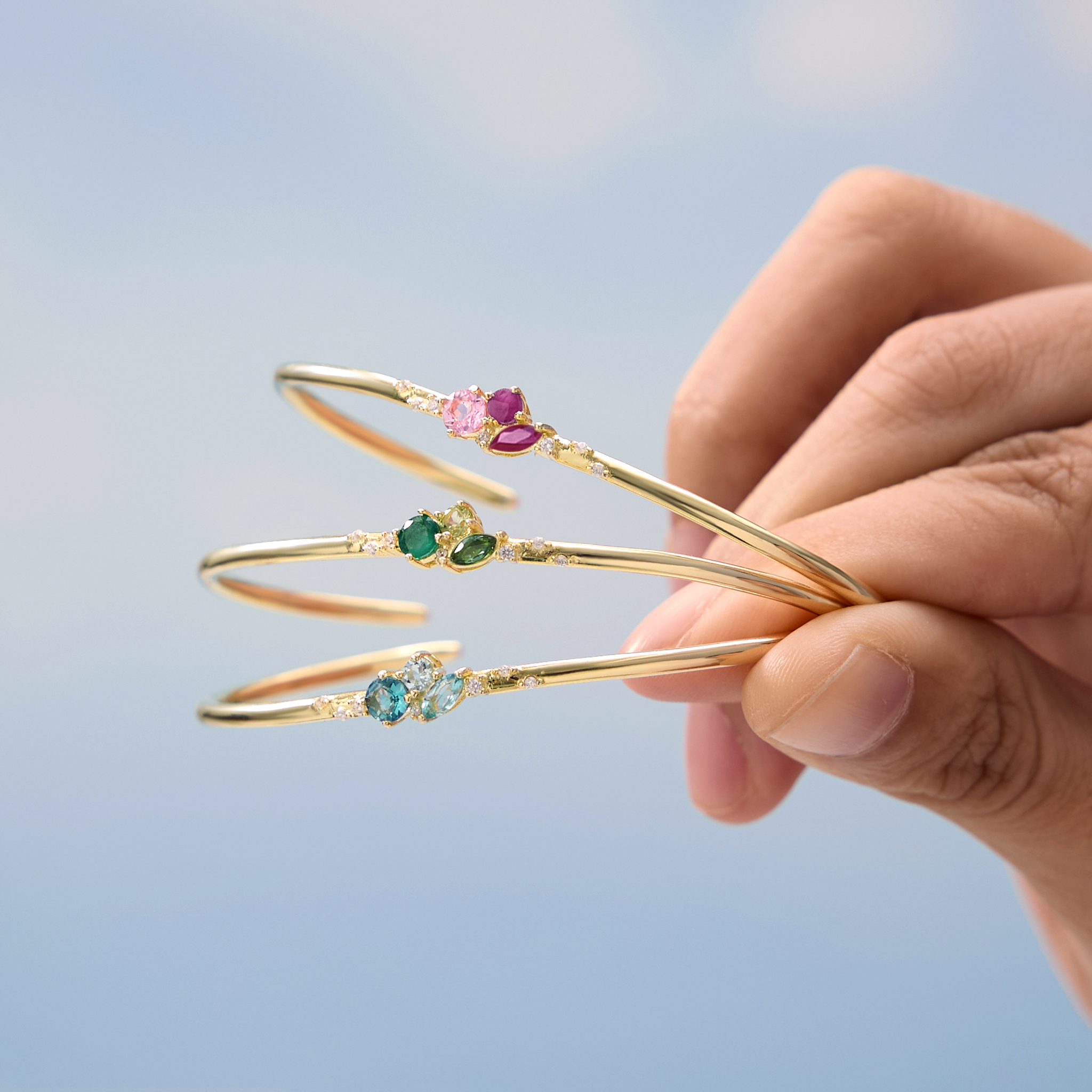 Calm the Sea - March Cluster Birthstone Bangle (Aquamarine)