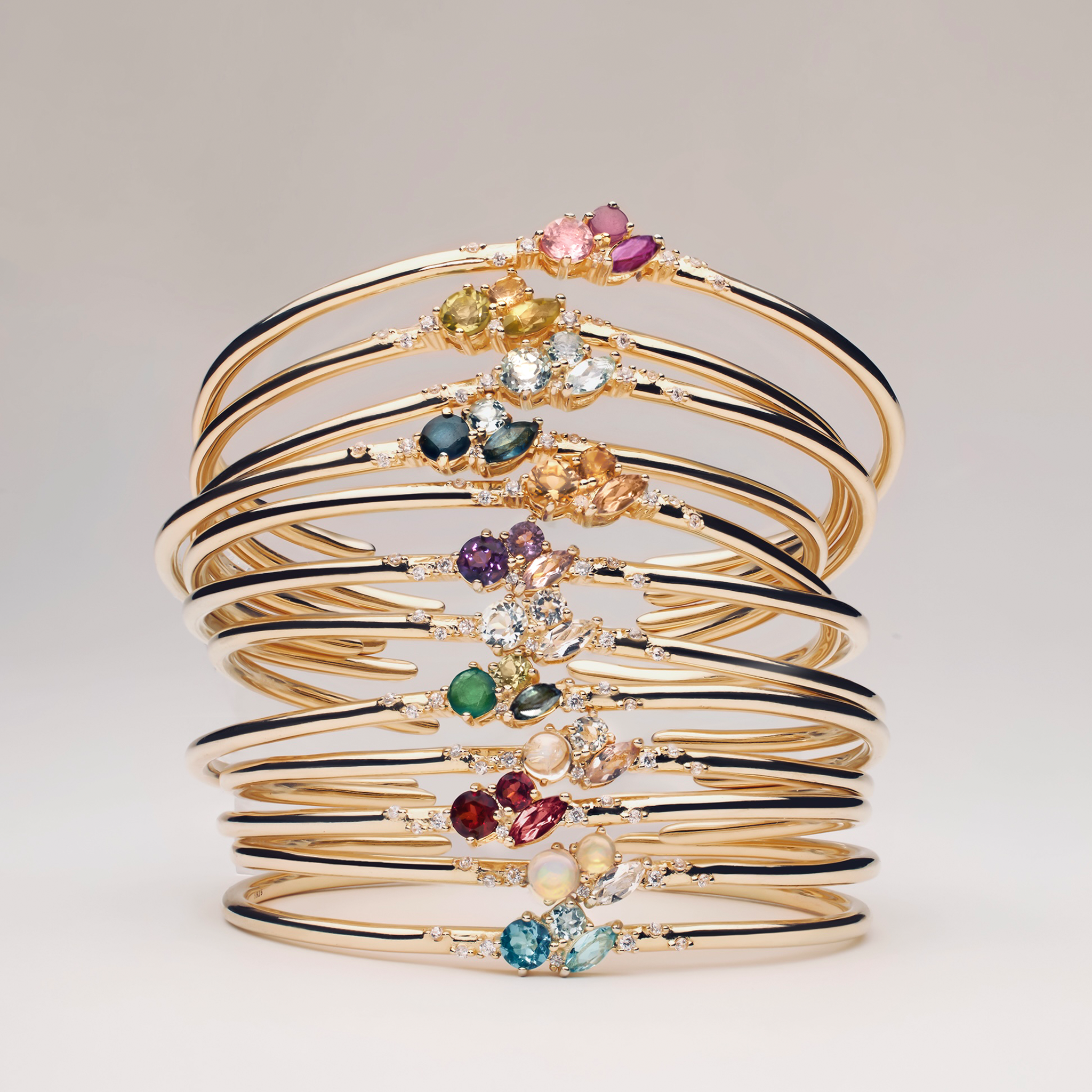 Calm the Sea - March Cluster Birthstone Bangle (Aquamarine)