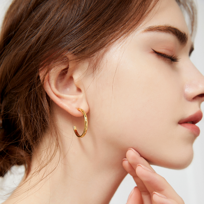 Celestial Constellation Thin Hoops - Yellow Gold
