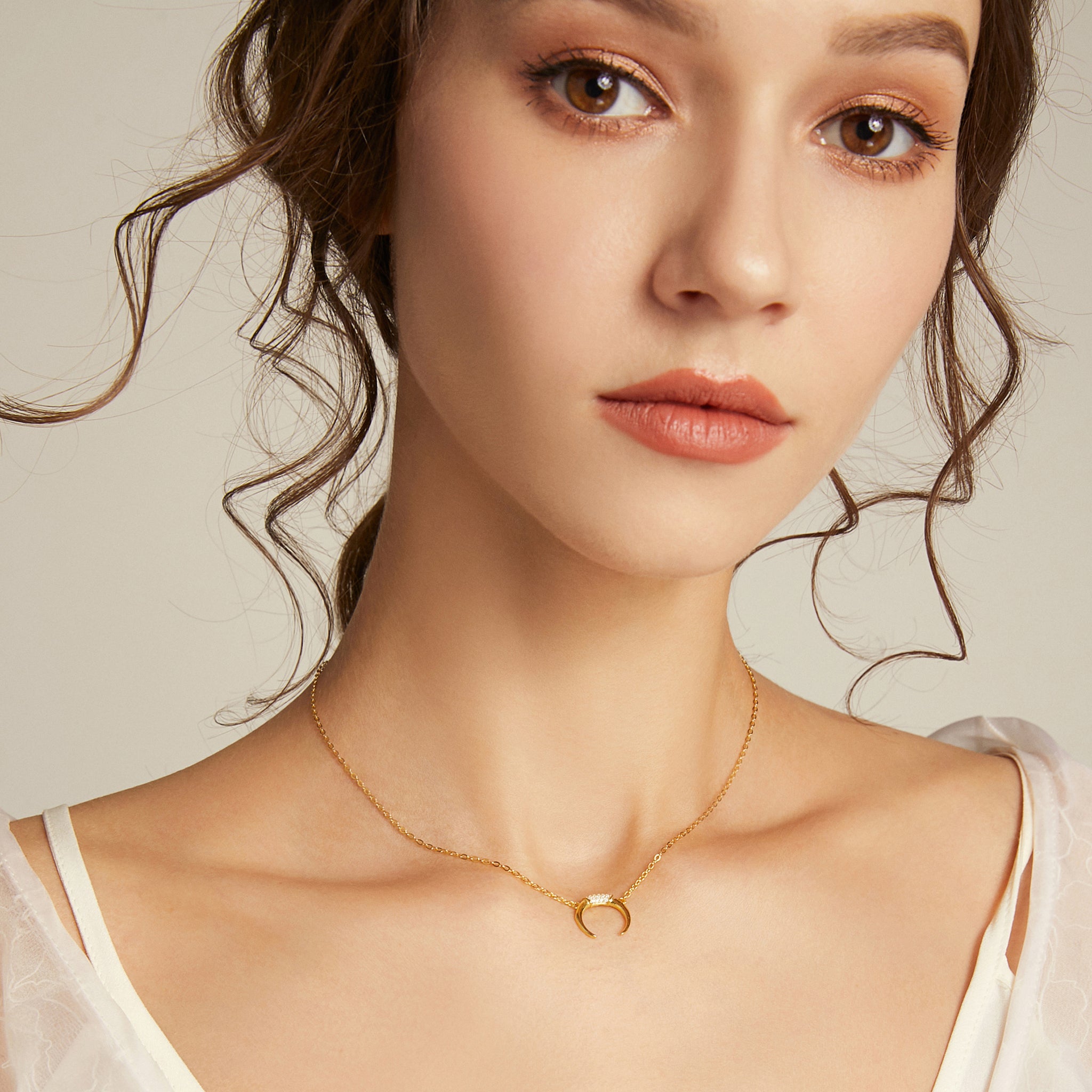 Goddess of Crescent Moon Necklace - Yellow Gold