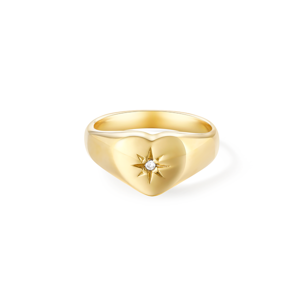 Solare Heart Signet Ring - Yellow Gold