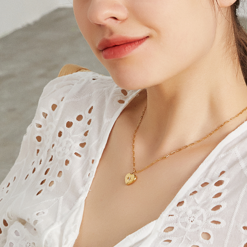 18" Yellow Citrine Heart Pendant Necklace – Lab-Created Gemstone, Silver-Plated Chain