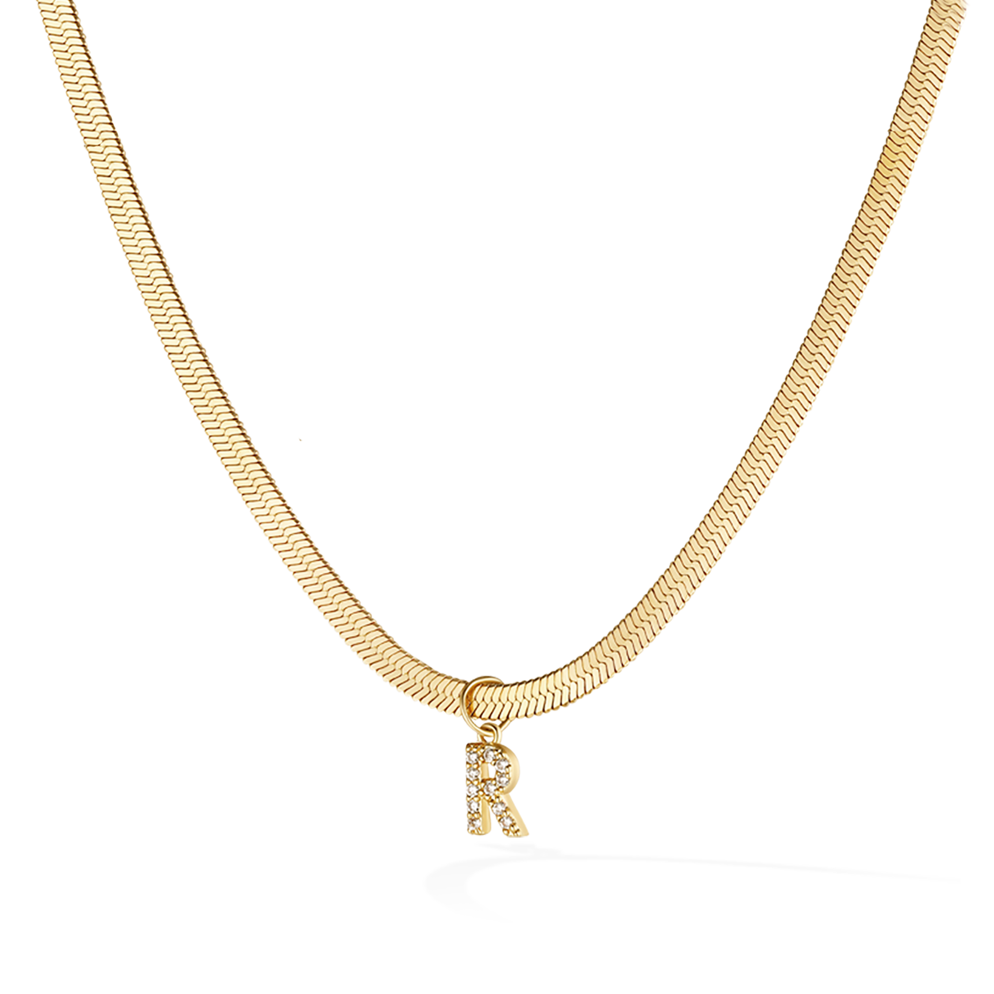 Pavé Initial Snake Chain Choker - Yellow Gold