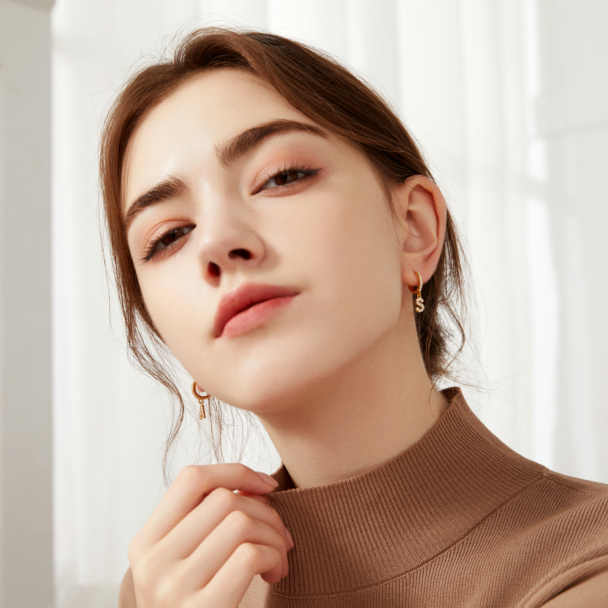 Pavé Initial Huggies - Yellow Gold