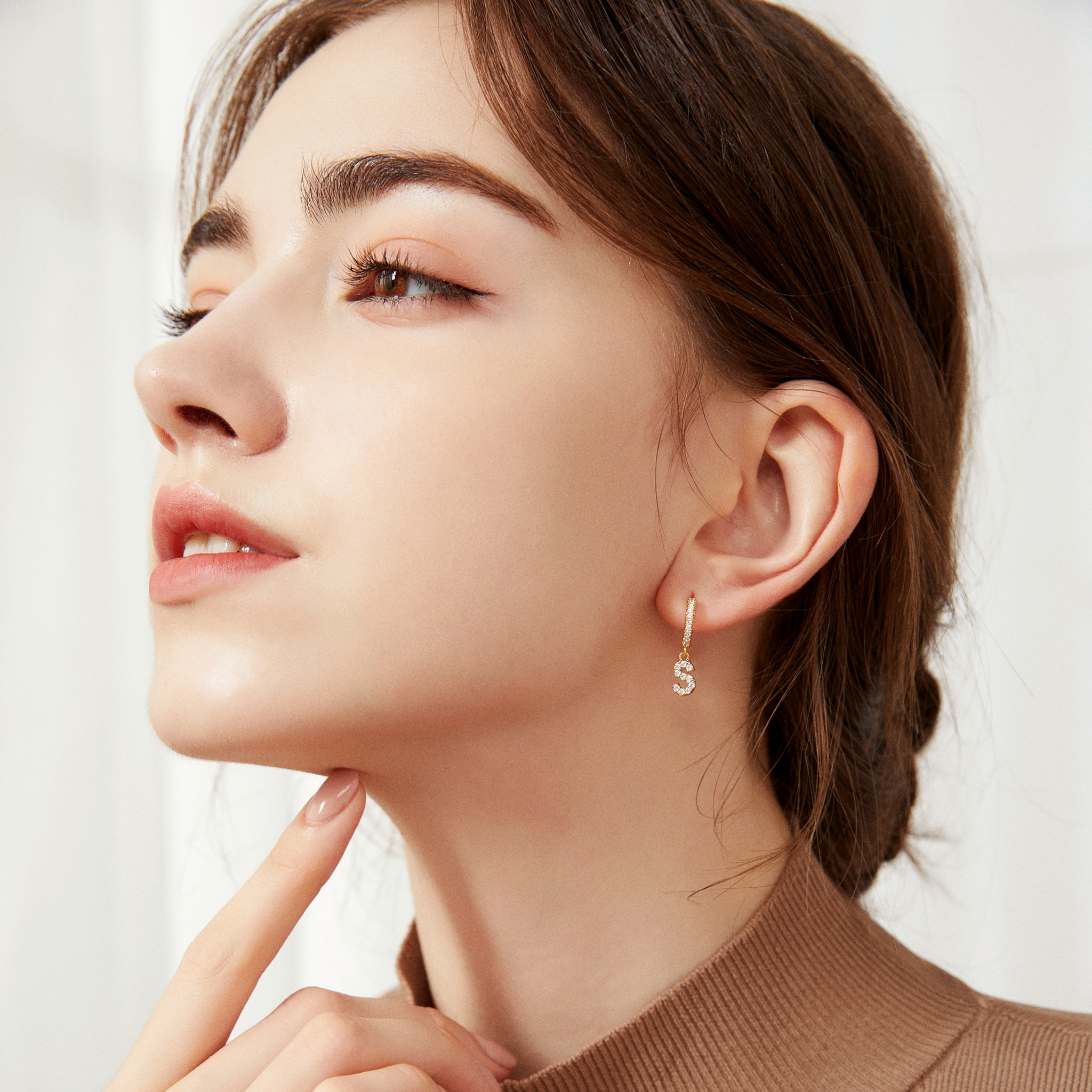 Pavé Initial Huggies - Silver