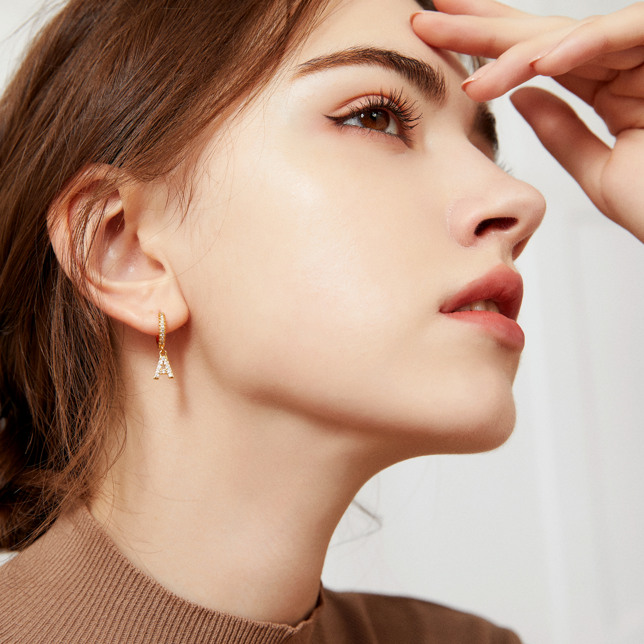 Pavé Initial Huggies - Yellow Gold