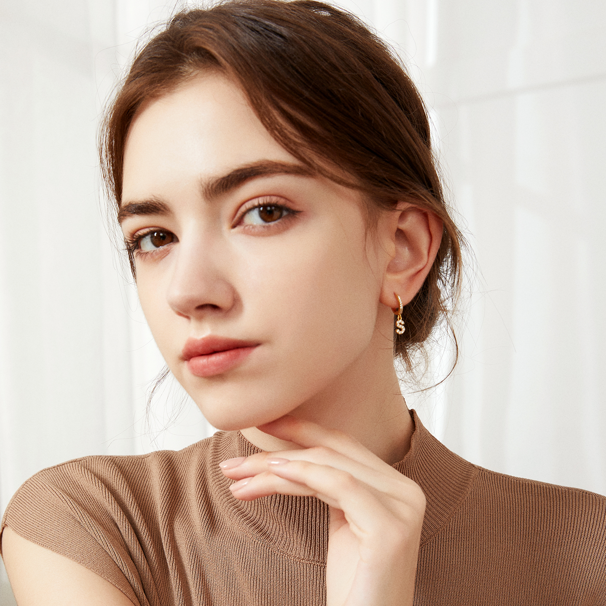 Pavé Initial Huggies - Yellow Gold