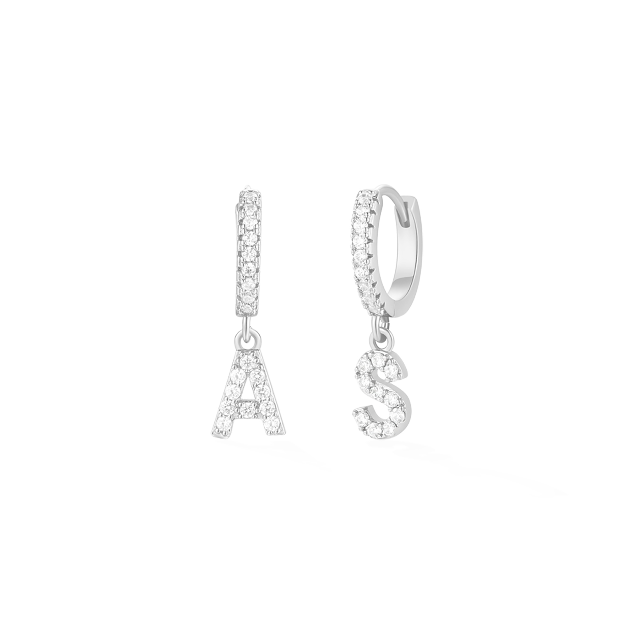 Pavé Initial Huggies - Silver