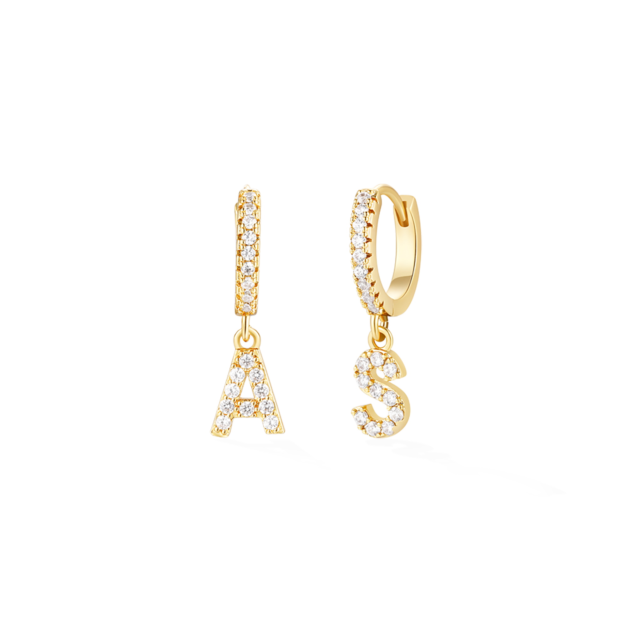 Pavé Initial Huggies - Yellow Gold