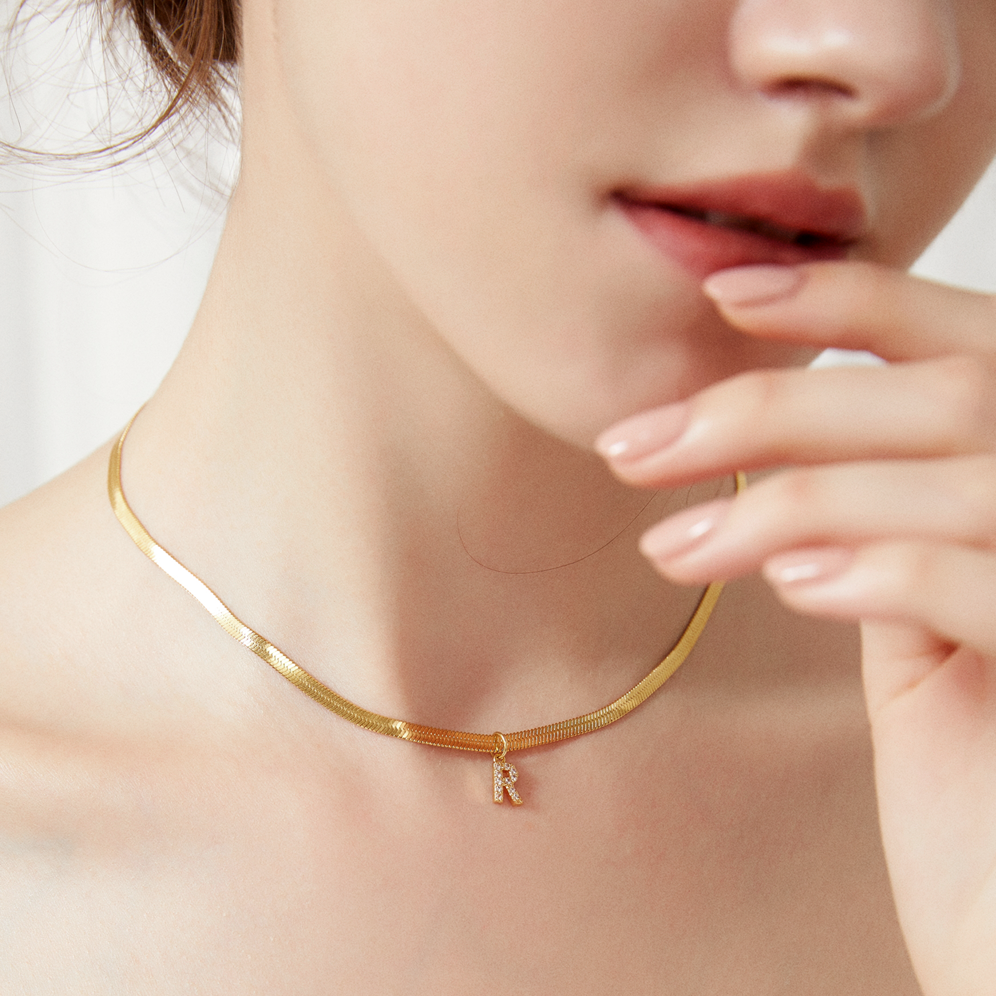 Pavé Initial Snake Chain Choker - Yellow Gold