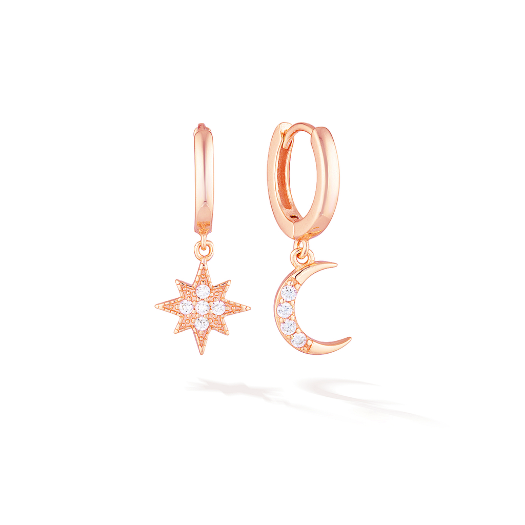 Rose gold moon and star clearance earrings