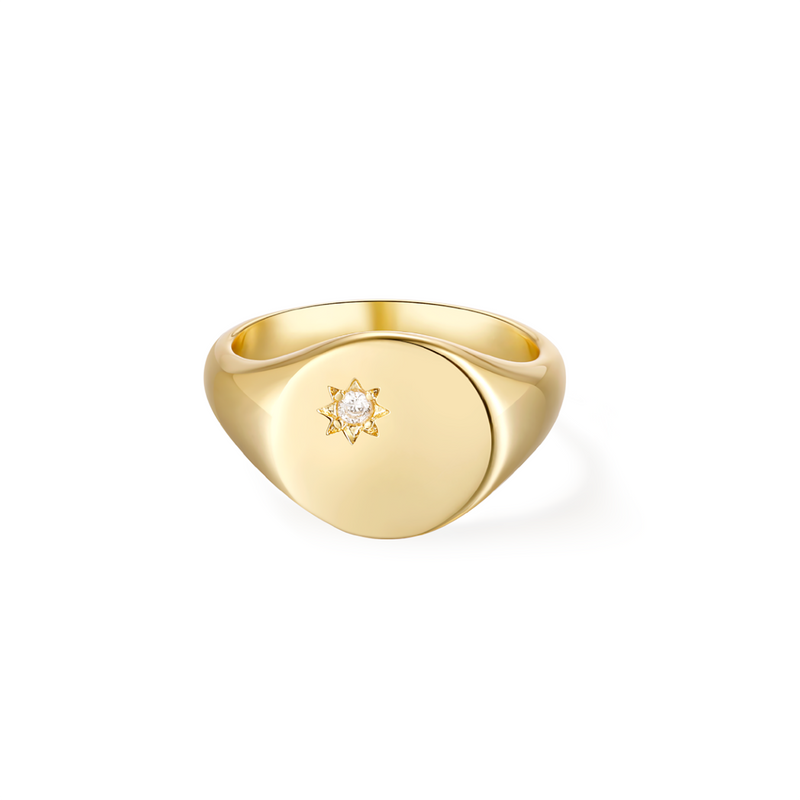 Solare Round Signet Ring - Yellow Gold