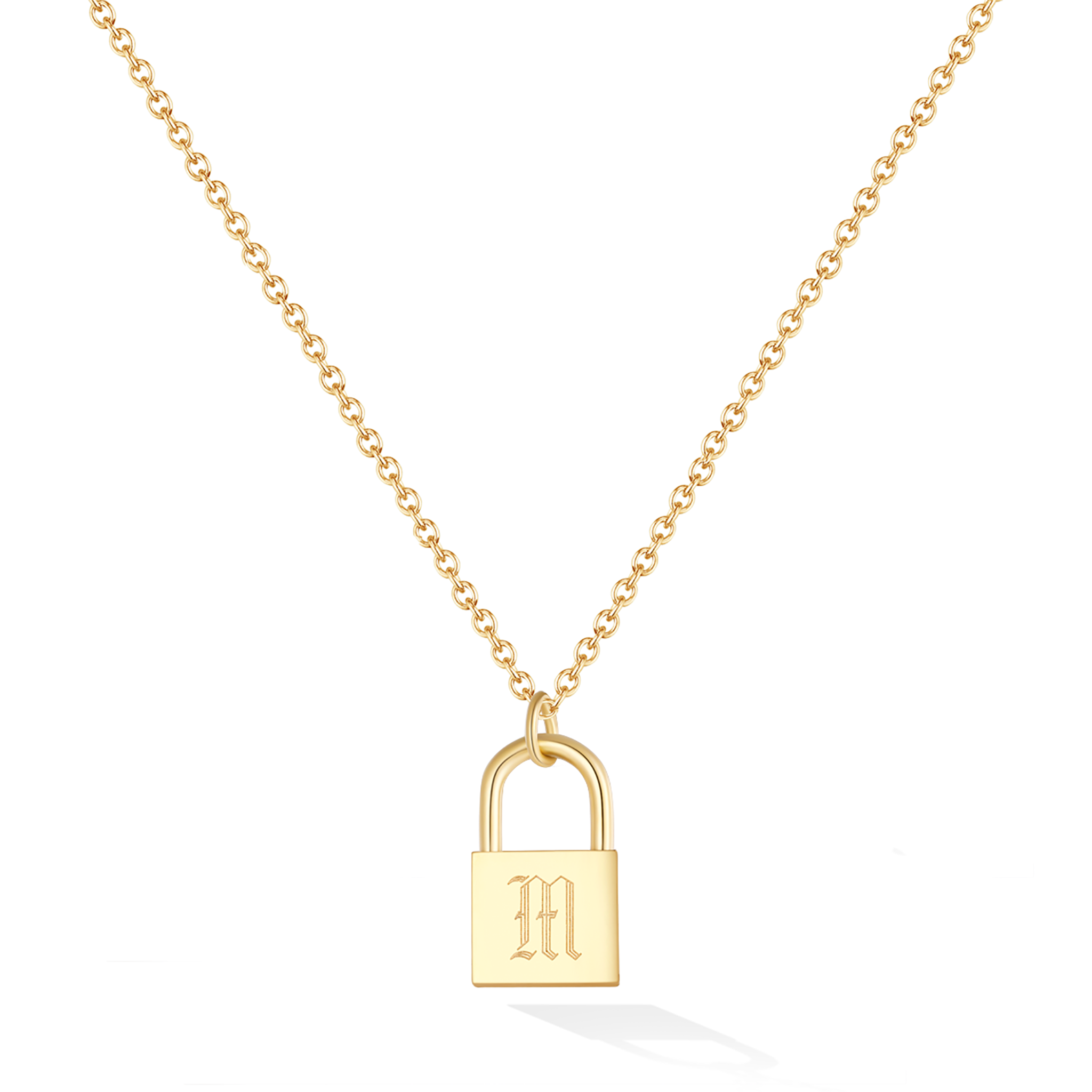 Old English Initial Padlock Necklace - Yellow Gold