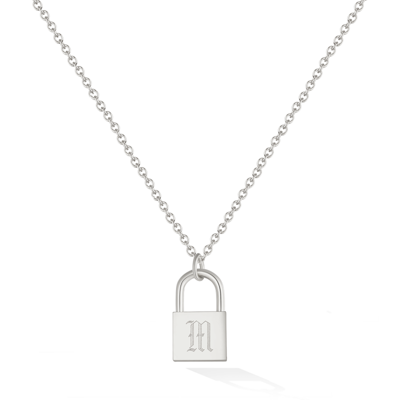 Old English Initial Padlock Necklace - Silver