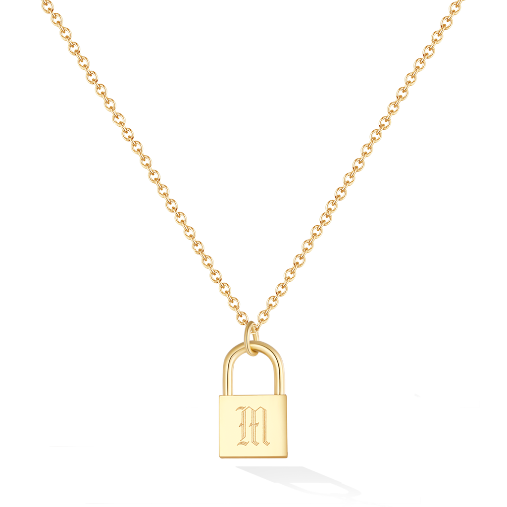 Old English Initial Padlock Necklace - Yellow Gold – Glacier Mist