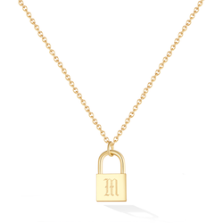 Old English Initial Padlock Necklace - Yellow Gold
