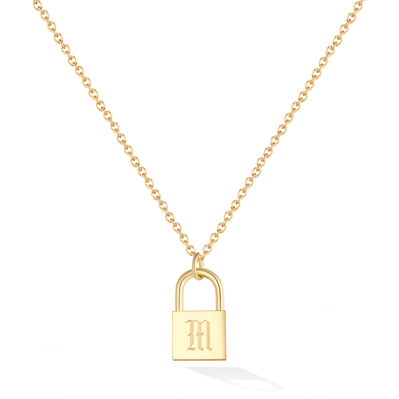 Padlock Necklace with Initial Solid 925 Sterling Silver, Gold Lock Necklace,  Initial Lock Necklace Gold Silver, Lock Initial Necklace Gift
