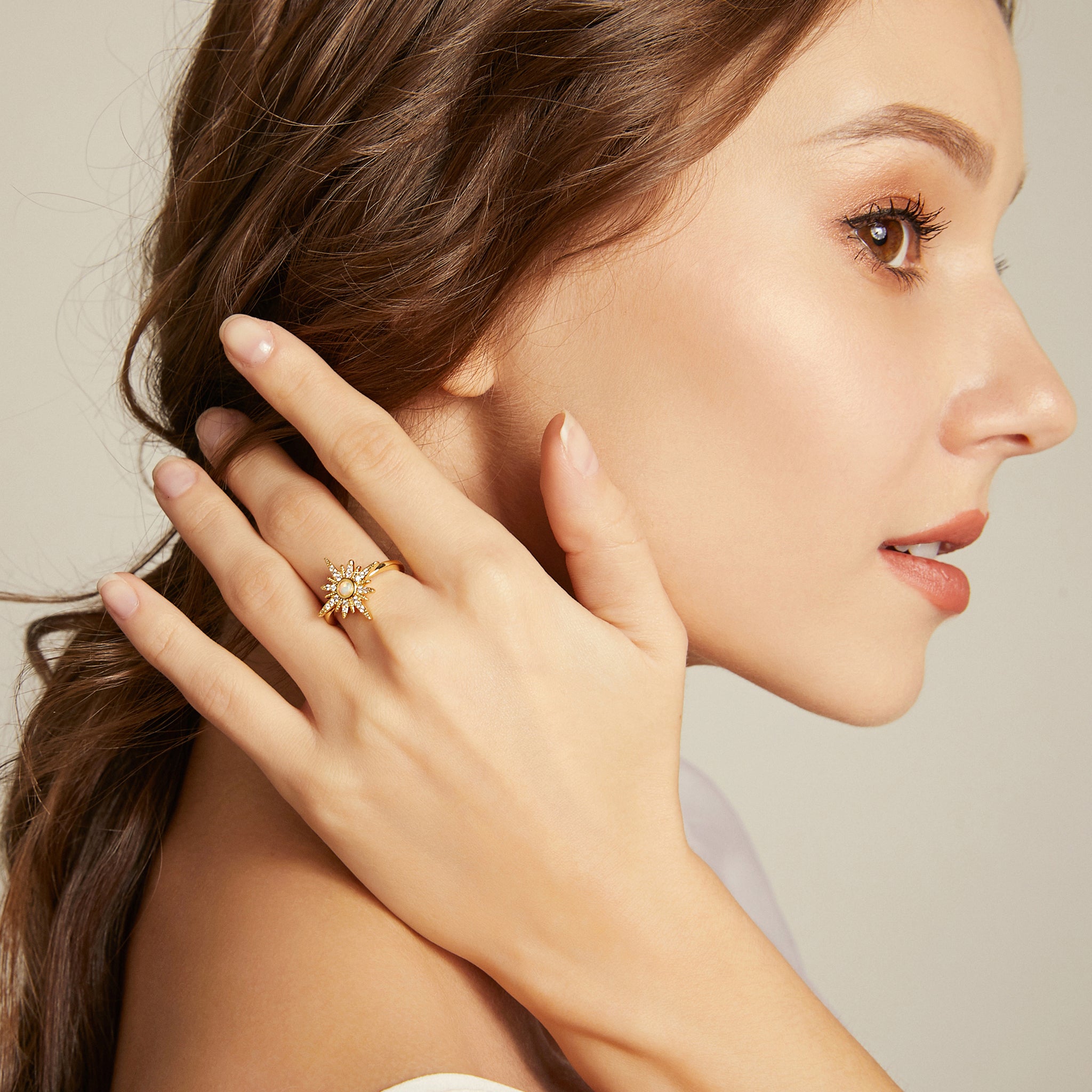 Sunset and Sea Foam Ring - Yellow Gold