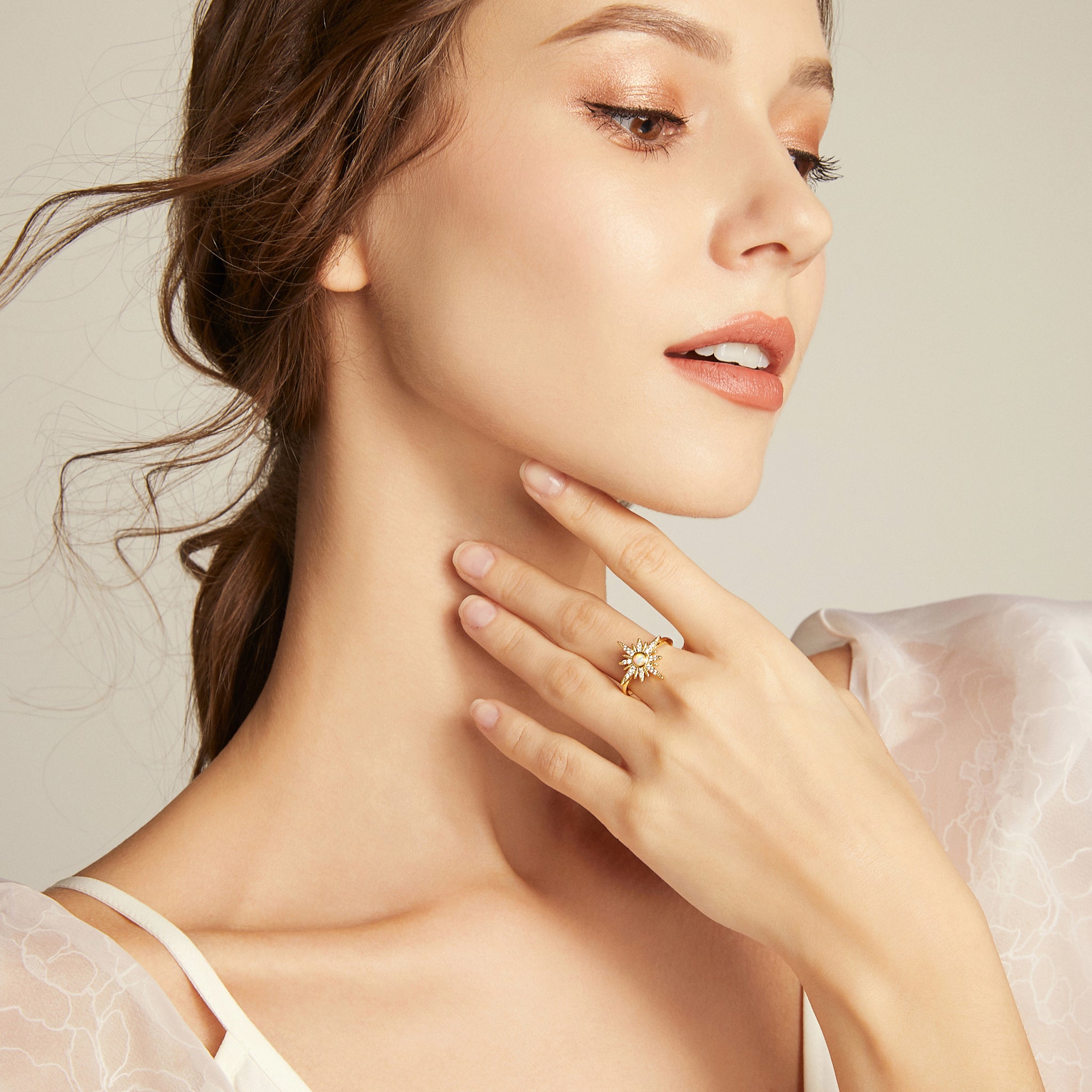 Sunset and Sea Foam Ring - Yellow Gold