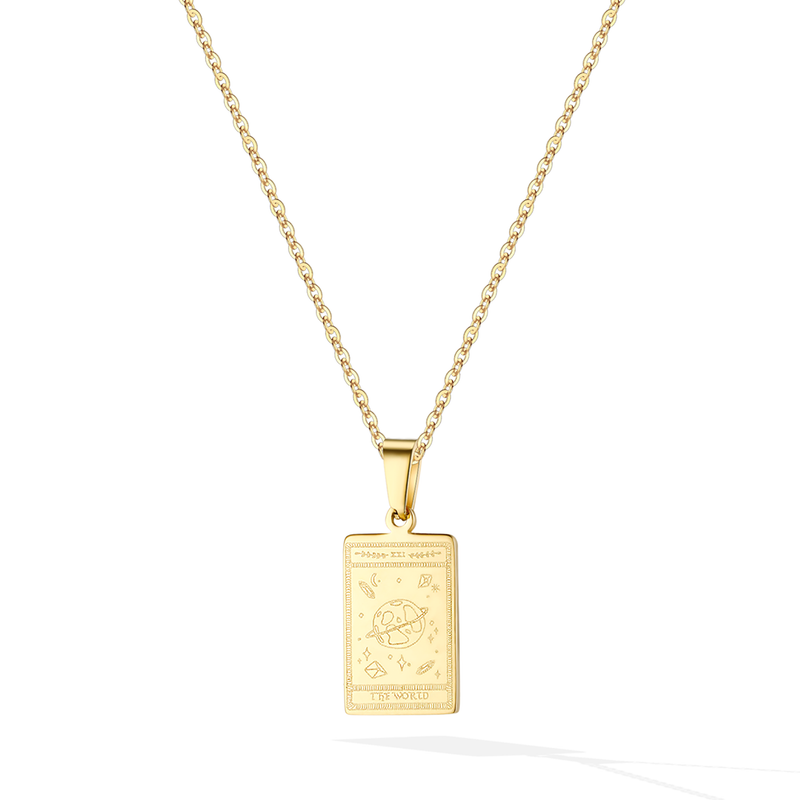 The World Tarot Card Necklace - Yellow Gold