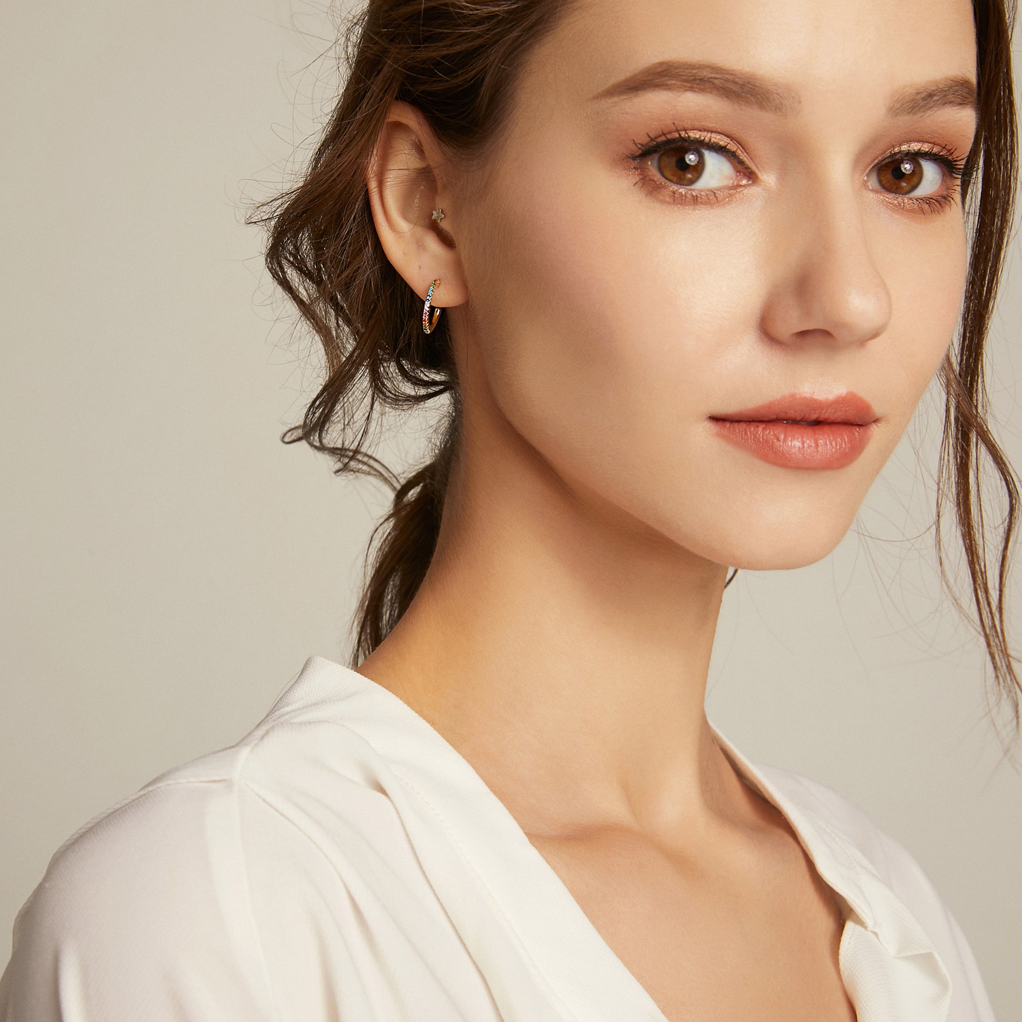 Dainty Bifröst Rainbow Pride Earrings - Yellow Gold